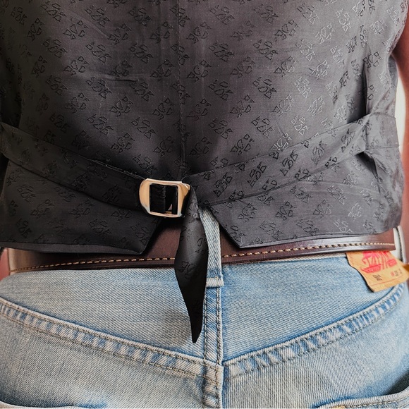 Vintage Silk Southwestern Vest Mens Orange Black Navajo Western Cowboy Chevron - Picture 3 of 10